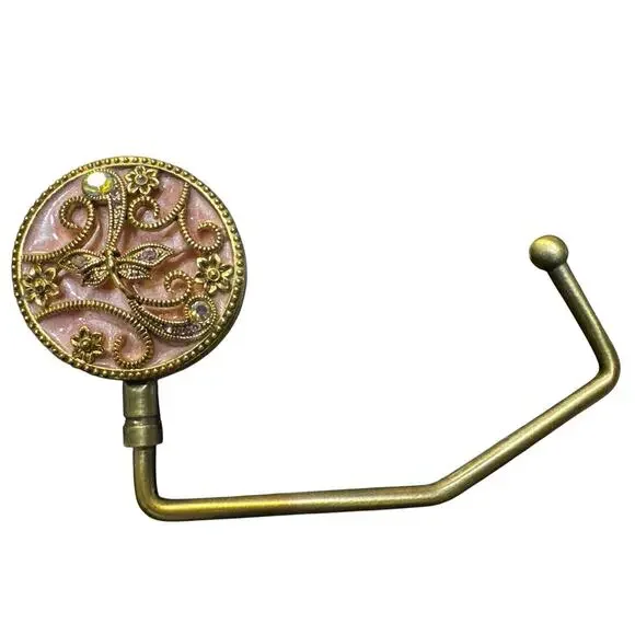 SPRING STREET CREAM GOLD RHINESTONE PURSE HOOK FOLDABLE HANDBAG TABLE HOLDER - Picture 1 of 4